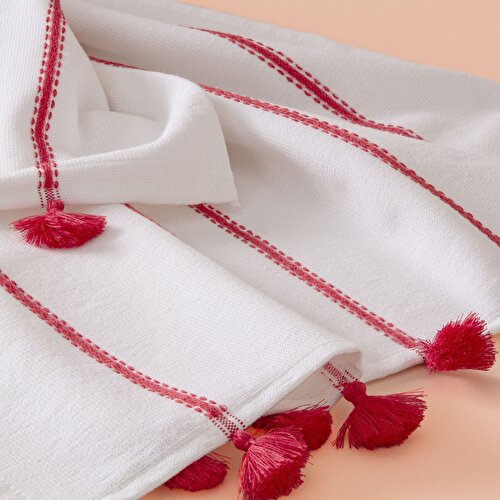 Resim Taç Butik Pamuk Alaçatı Yüz Havlusu Nar Çiçeği