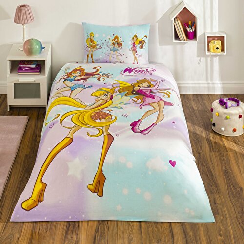Resim Taç Lisanslı Winx Magic Tek Kişilik Pamuk Nevresim Takımı
