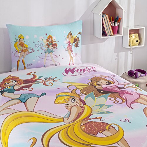Resim Taç Lisanslı Winx Magic Tek Kişilik Pamuk Nevresim Takımı
