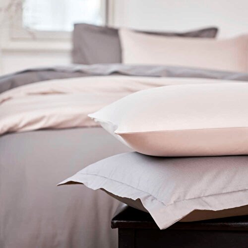 Resim Linens Mix&Match Pamuk Saten 2'li Volanlı Yastık Kılıfı Seti Vizon