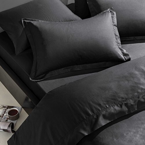 Resim Linens Mix&Match Pamuk Saten Queen Size Lastikli Çarşaf Siyah