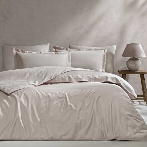 Resim Linens Mix&Match Pamuk Saten Süperking Size Nevresim Kılıfı Taş