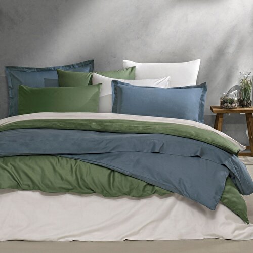Resim Linens Mix&Match Pamuk Saten 2'li Volanlı Yastık Kılıfı Seti İndigo