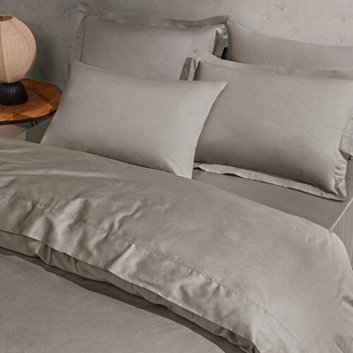 Resim Linens Mix&Match Pamuk Saten 2'li Volanlı Yastık Kılıfı Seti Vizon