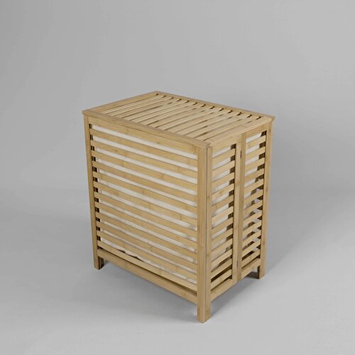 Resim Linens Wooden Ahşap 53X36X60 cm Çamaşır Sepeti Naturel