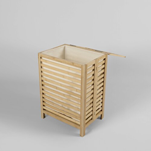 Resim Linens Wooden Ahşap 45X33X60 cm Çamaşır Sepeti Naturel