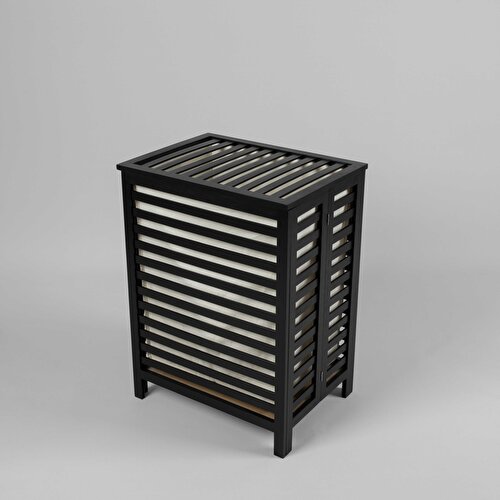 Resim Linens Wooden Ahşap 45X33X60 cm Çamaşır Sepeti Siyah