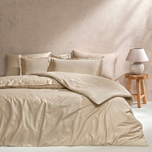 Resim Linens Mix&Match Pamuk Saten 2'li Volanlı Yastık Kılıfı Seti Camel