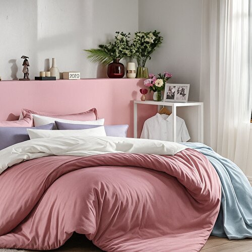 Resim Linens Mix&Match Pamuk Saten Çift Kişilik Nevresim Kılıfı Mavi