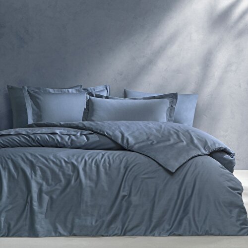 Resim Linens Mix&Match Pamuk Tek Kişilik Saten Nevresim Kılıfı indigo