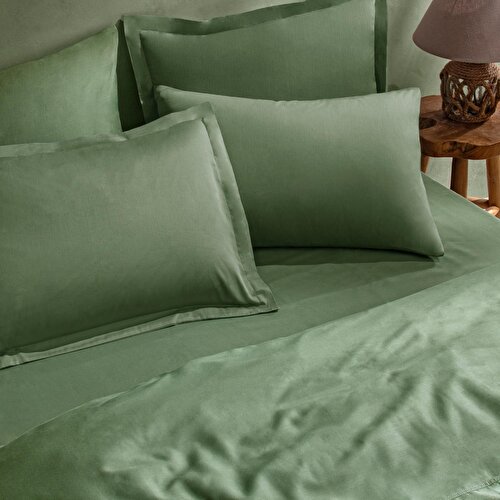 Resim Linens Mix&Match Pamuk Saten 2'li Volanlı Yastık Kılıfı Seti Koyu Yeşil