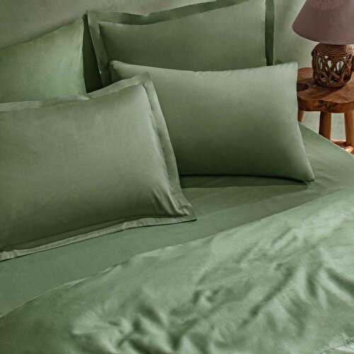 Resim Linens Mix&Match Pamuk King Size Saten Nevresim Kılıfı Koyu Yeşil