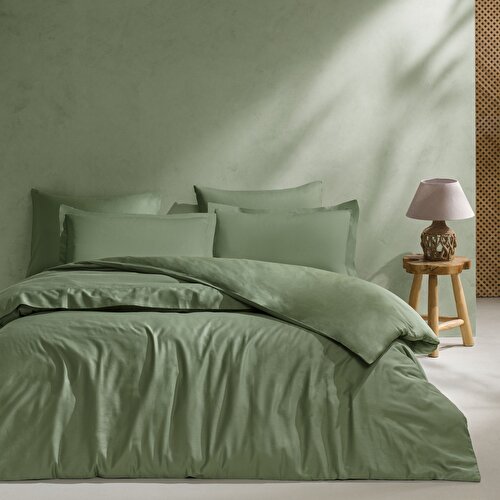 Resim Linens Mix&Match Pamuk Saten Çift Kişilik Nevresim Kılıfı Koyu Yeşil
