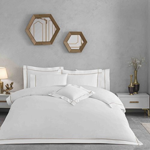 Resim Valeron Mono Saten Çift Kişilik Nevresim Takımı Camel