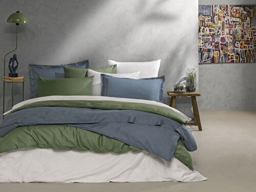 Resim Linens Mix&Match Pamuk Saten 2'li Volanlı Yastık Kılıfı Seti İndigo