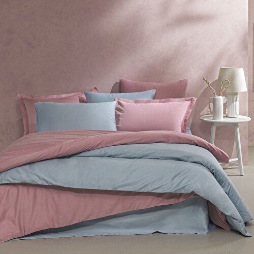 Resim Linens Mix&Match Pamuk Saten 2'li Volanlı Yastık Kılıfı Seti Gül Kurusu