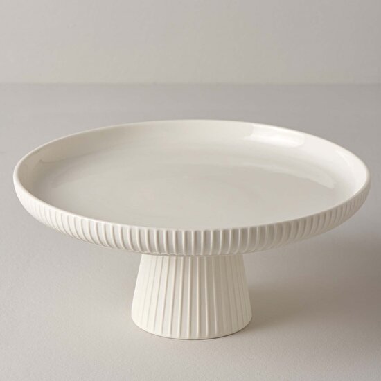 Linens Trend Porselen 26 cm Ayaklı Tabak Beyaz