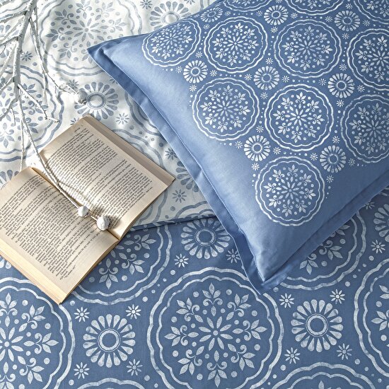 Linens Allday Tuiren Pamuk Saten Çift Kişilik Nevresim Takımı Mavi