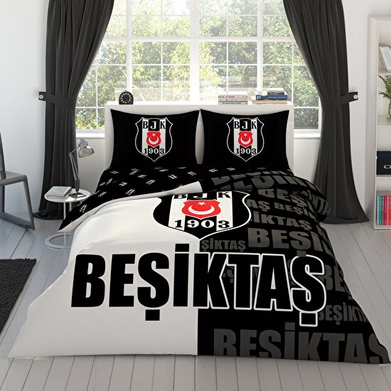 Taç Lisanslı Beşiktaş Parçalı Logo Pamuk Çift Kişilik Nevresim Takımı