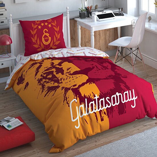 Taç Lisanslı Galatasaray Aslan Logo Pamuk Tek Kişilik Nevresim Takımı