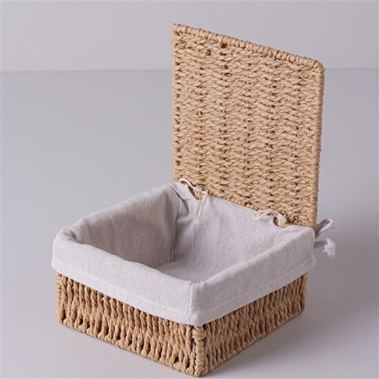 Linens Carry 17x17x9 cm Kapaklı Sepet Naturel