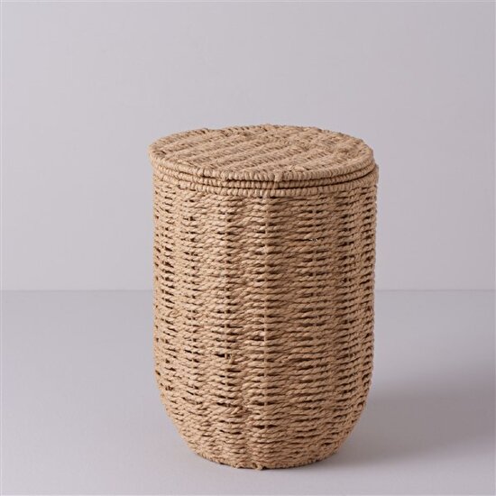 Linens Carry 22x22x32 cm Kapaklı Yuvarlak Sepet Naturel