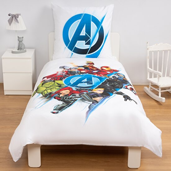 Lisanslı Avengers Logo Pamuk Tek Kişilik Çift Taraflı Nevresim Seti