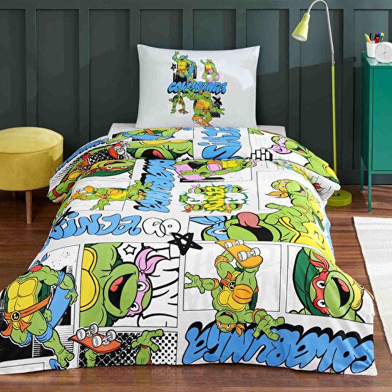 Taç Lisanslı Ninja Turtles Four Tek Kişilik Pamuk Nevresim Takımı