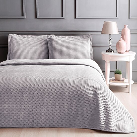 Linens Glace Çift Kişilik Yatak Örtüsü Seti Gri