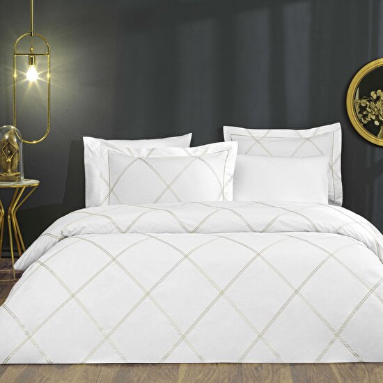 Linens Sc Nakıs Squara Nevresim Takımı Çift Kişilik Beyaz