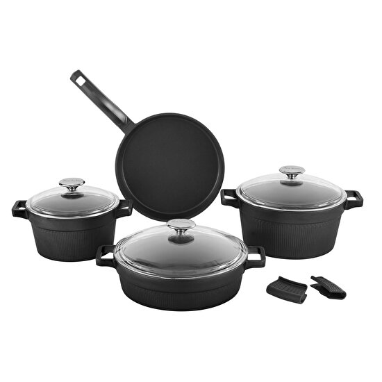 Pierre Cardin Ultra Graniks Siyah 7 Parça Tencere Seti