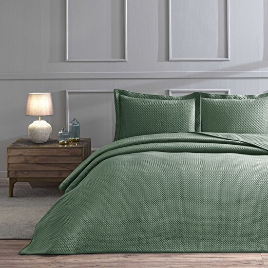 Linens Glace Çift Kişilik Yatak Örtüsü Seti Koyu Yeşil