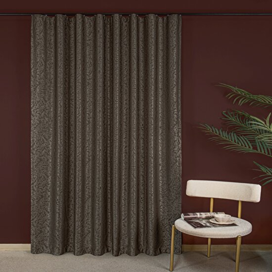Taç Edessa Hazır Fon Perde Kahverengi 150x260 cm