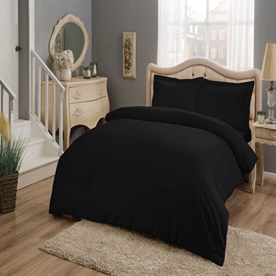 Taç Basic Saten Çift Kişilik Nevresim Takımı Siyah