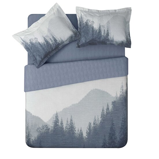 Taç Butik Snow Peaks Pamuk Çift Kişilik Nevresim Mavi