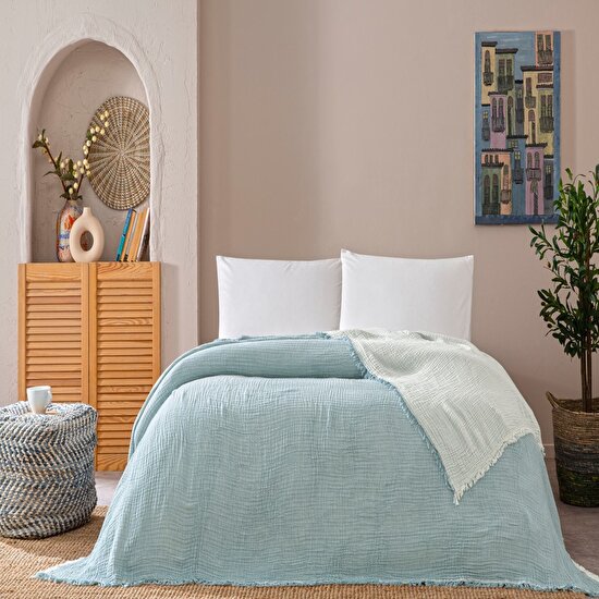 Linens Coraux Pamuk Muslin Çift Kişilik Pike Mavi