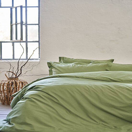 Linens Mix&Match Pamuk Saten Çift Kişilik Nevresim Kılıfı Koyu Yeşil
