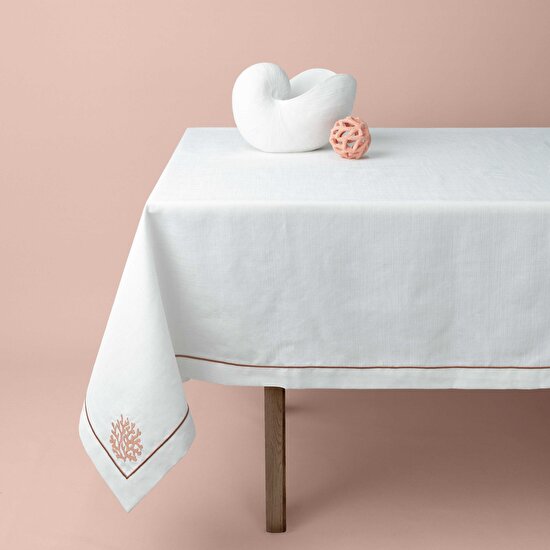 Linens Shell 150X250 cm Masa Örtüsü Ekru Mercan