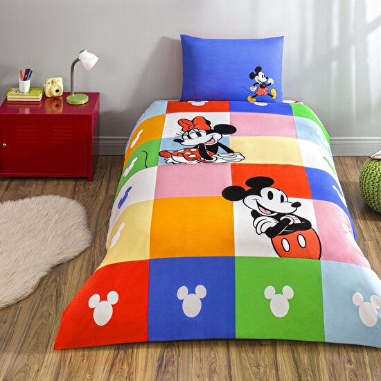 Taç Lisanslı Disney Mnnie & Mickey Tek Kişilik Pamuk Nevresim Takımı