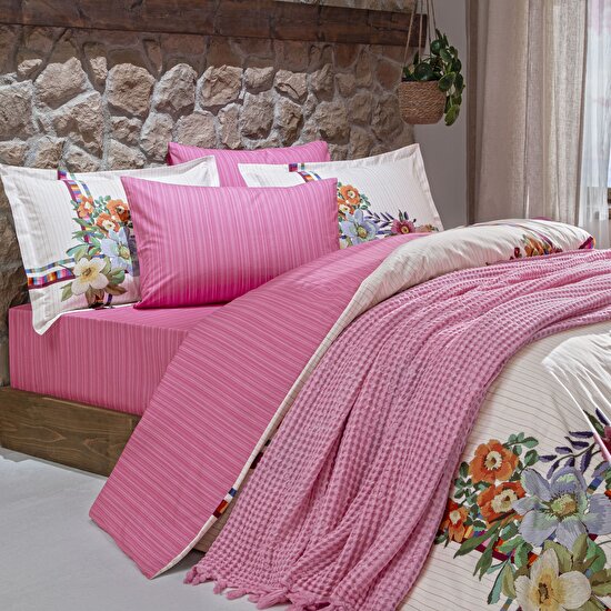 Taç Butik Vıva Pamuk Çift Kişilik Çarşaf Pembe