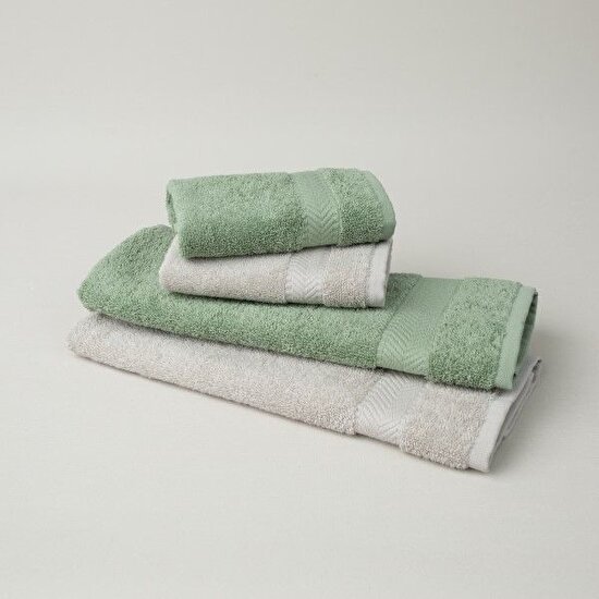 Linens Vita 4'lü Pamuk El/Yüz havlusu Seti Haki/Gri
