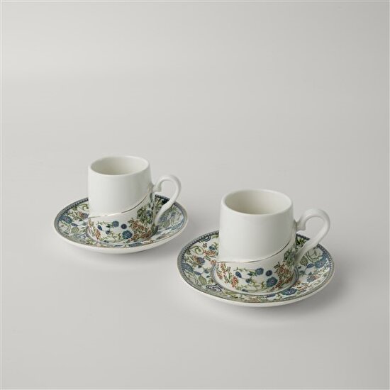 Linens Darlene Porselen 2'li 100 ml Kahve Fincan Seti Beyaz-Renkli