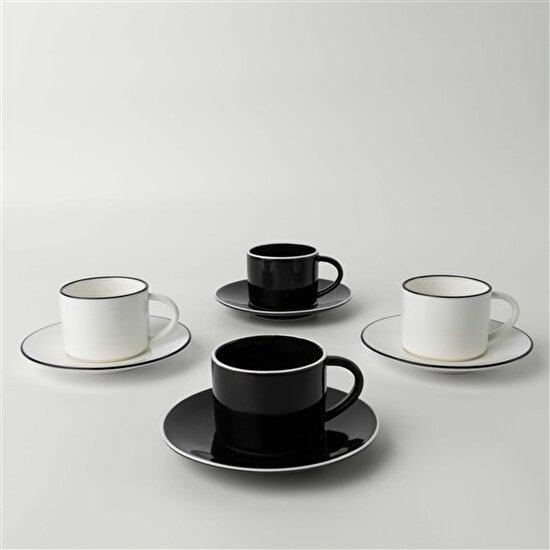 Linens Oset Porselen 4'lü 110 ml Kahve Fincan Takımı Siyah-Beyaz