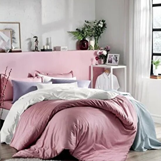Linens Mix&Match Pamuk Saten Çift Kişilik Nevresim Kılıfı Mavi