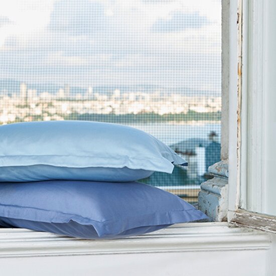 Linens Mix&Match Pamuk Saten 2'li Volanlı Yastık Kılıfı Seti Mavi