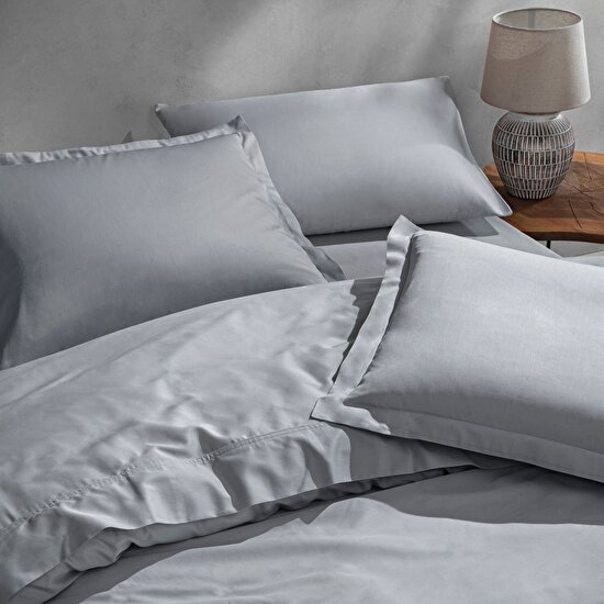 Linens Mix&Match Pamuk Saten 2'li Volanlı Yastık Kılıfı Seti Gri