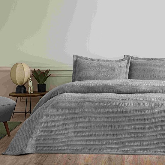 Linens Velona Çift Kişilik Yatak Örtüsü Seti Gri