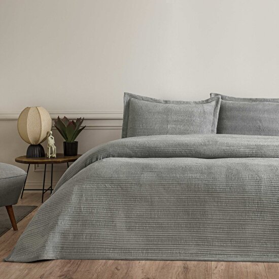 Linens Velona Çift Kişilik Yatak Örtüsü Seti Gri