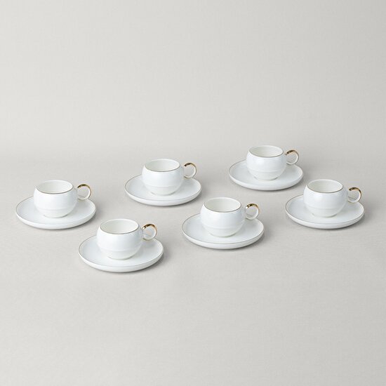 Linens Sally Porselen 6'lı 90 ml Kahve Fincan Seti Beyaz-Gold