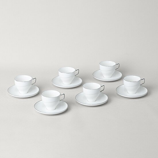 Linens Javed Porselen 6'lı 90 ml Kahve Fincan Seti Beyaz-Gümüş